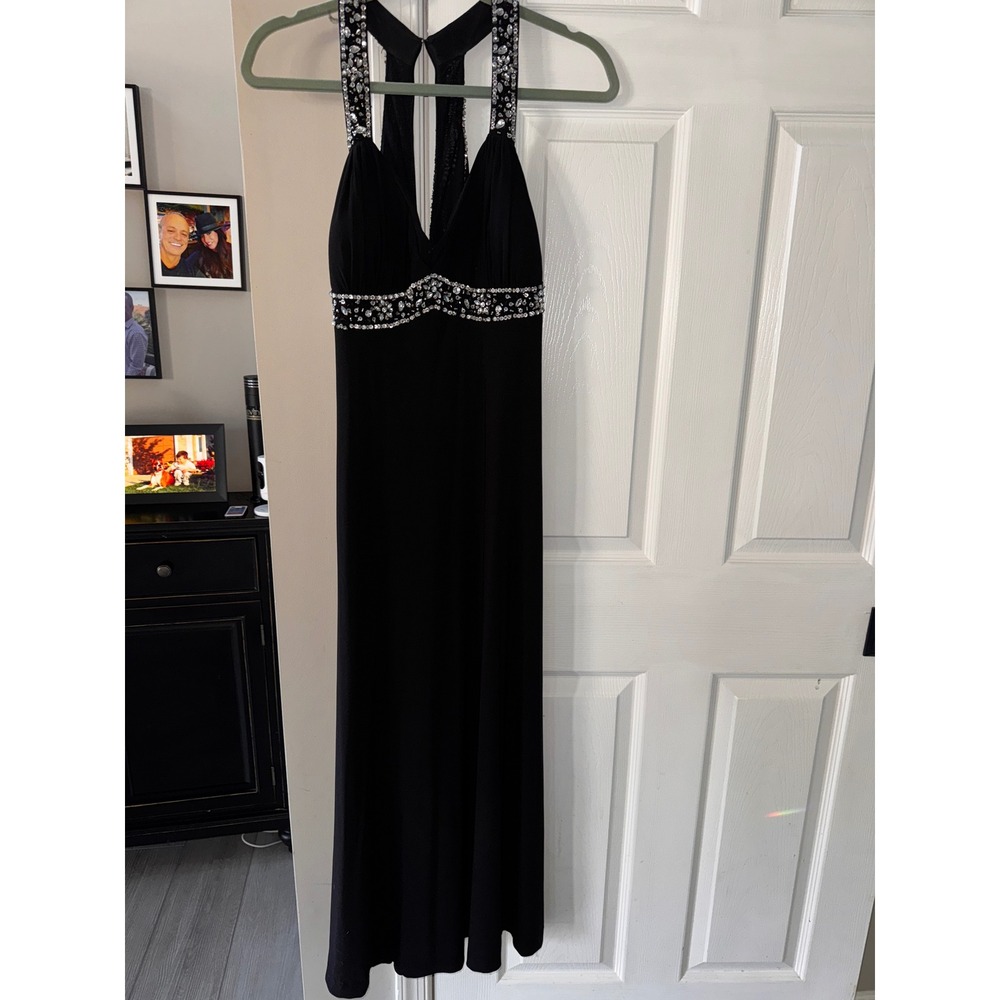 Xscape by Joanna Chen Black Beaded Halter Gown Formal Evening Dress 12 - Picture 2 of 9